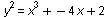 `*`(`^`(y, 2)) = `+`(`*`(`^`(x, 3)), `-`(`*`(4, `*`(x))), 2)